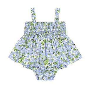 NEW! Busy Bees Smocked Chest Hazel Romper in Blue Hydrangea Size 6 months